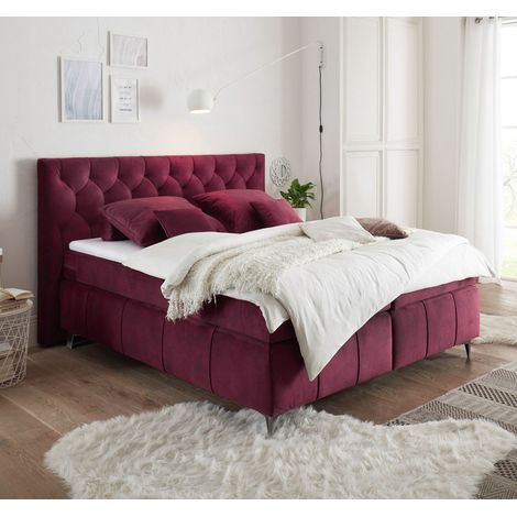 Boxspringbett 180x200 cm PETARE-09  in der modernen Farbe Burgund und Härtegrad H2