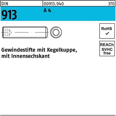 Gewindestift DIN 913 Kegelkuppe/Innen-6kt M5x 5 A 4 500 Stück