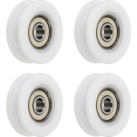 4pcs Poulie à Roulement à Billes en U Gorge, Roue Roulement à Guidage en Nylon Type U Rainure 6x31x10mm, Roues Roulements à Rouleaux pour Imprimantes 3D Portes Fenêtres, Blanc (1/5)