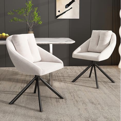 Silla giratoria de terciopelo beige con ruedas, estructura metálica, juego de 2,59×51.5×79cm (1/5)