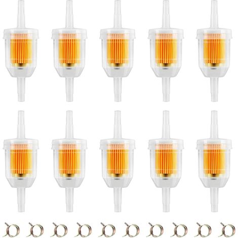 Lot de 10 filtres à carburant diesel - 8 mm / 6 mm - Avec 10 colliers de serrage - Filtre à essence - Pour voiture, moto, scooter (1/5)