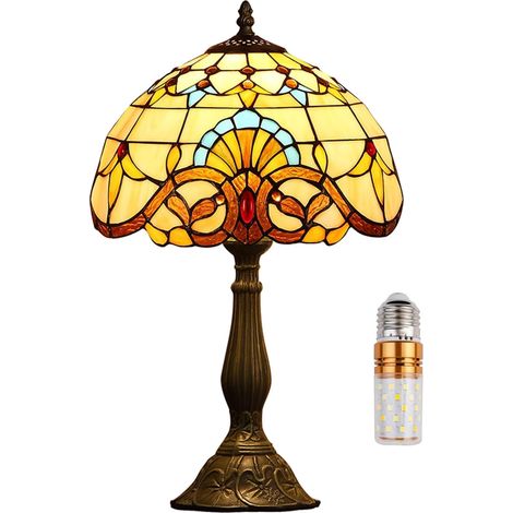 12 Inch Table Lamp Baroque Series Stained Glass Shade Bedside Lamp Reading Antique Desk Lamp Living Room Bedroom Office Vintage Art Deco Victorian (1/5)