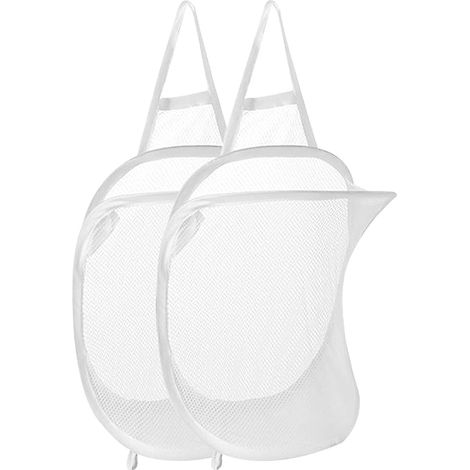 Panier à linge suspendu en 2 parties, panier à linge pliable en filet, panier à linge avec crochet pour le linge et les vêtements (blanc) (1/4)