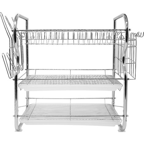 WYCTIN® Rejilla para escurrir platos de cocina  Dos placas de acero inoxidable de tres capas (soporte para palillos + portavasos) 42×25×43.5cm