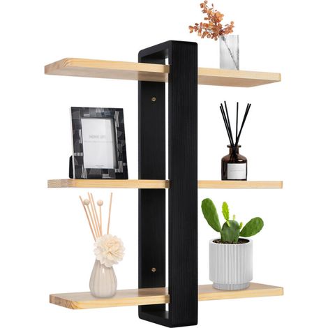 Étagère Murale Longue en Bois, Étagère murale, Organisateur Suspendu et Décoration, pour Maison, Cuisine, Salon, 58x50x16cm, noir (1/5)
