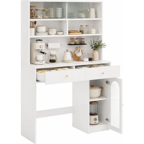 ELVMI Küchenschrank mit 2 Schubladen, Verstellbarem Einlegeboden, Hakenleiste und Offenem Stauraum, Küche und Esszimmer, 120 x 45 x 180 cm, aus MDF, Weiß (1/5)