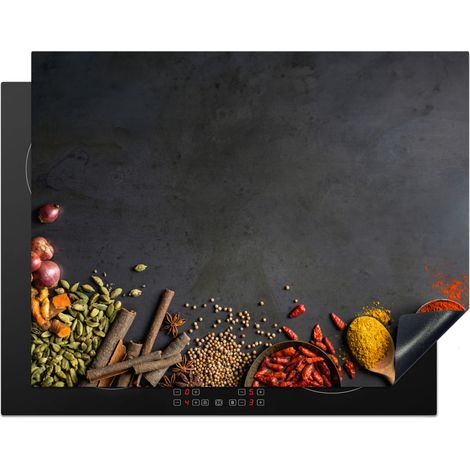 PROTECTION PLAQUE INDUCTION Herbes - Aliments - Épices - Noir - Paprika - Cannelle Couvre Plaque De Cuisson 77x59 cm (1/5)