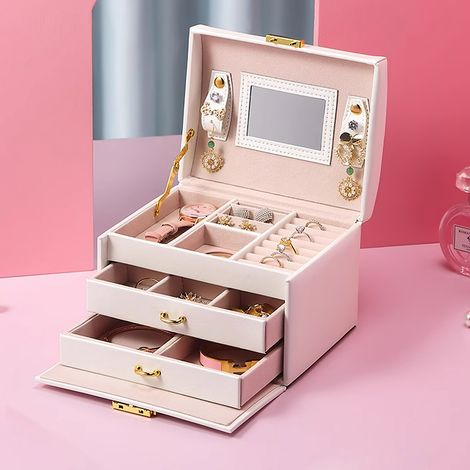 PU Leather Jewellery Box with Mechanism Key Lock (1/4)