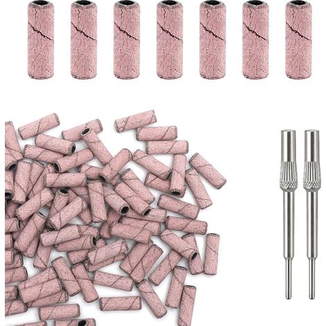 100 Pièces Embouts Ponceuse Manchons Grain 240, Ultra-Fines Embout Ponceuse Ongles Depose avec 2 Embouts de Fraise à Ongles, Professionnel Embout Emeri pour Salon de Manucure (1/5)