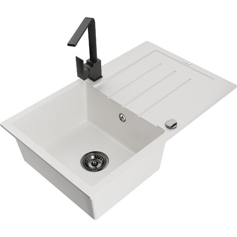 Mexen Bruno 1 Becken-Granitspüle mit Abtropffläche und Mischbatterie Rita, Weiß - 6513-20-670300-70 (1/5)