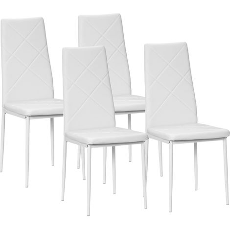 Lot de 4 chaises de salle à manger style Chesterfield acier synthétique blanc (1/5)