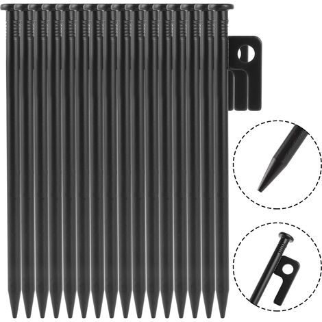 16 - Piquet De Tente - Sardine De Fixation - Acier Au Carbone Résistant - Avec Crochet Et Trou De Suspension - Pour Camping Et Randonnée - Noir - 20x1cm (1/5)