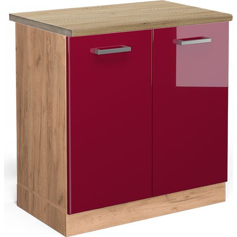 Mobile lavello cucina R-Line, Rosso bordeaux lucido, 80 cm , PL Rovere, Vicco