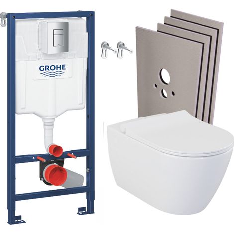 Grohe – Pack WC Bâti-support – WC sans bride Bello – Abattant softclose – Set habillage – RAPIDSLBELLO1SABO – Dimensions 570x360mm – Réservoir 6-9L (1/5)