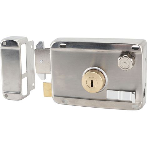 Serrure antivol mécanique extérieure avec poignée, en acier inoxydable antirouille, pour porte en bois, couleur argent.