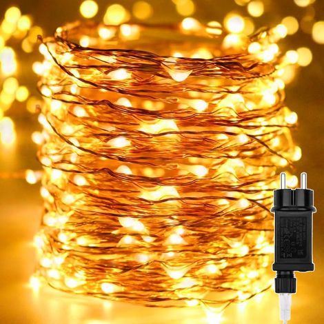 Guirlande Lumineuse - 50M 500 LEDs Lumières d'arbre de Noël Fil de cuivre Décoration Extérieur Intérieur Étanche avec Adapteur Alimentation, Chaine de Lampe pour Arbre,Fête,Mariage,Jardin,Halloween