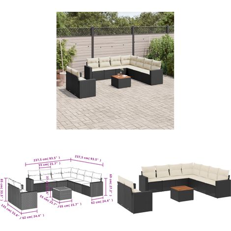 Salon de jardin 10 pcs avec coussins noir résine tressée - Ensemble Salon De Jardin - Meuble De Jardin - Mobilier Extérieur - Salon De Jardin Pliable - Set Salon De Jardin - Home & Living (1/3)