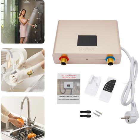 【Chauffage et ventilation】Chauffe-eau électrique instantané 220 V, 3 000 W, avec télécommande et écran LED – Système de contrôle automatique – Fonction d'autodiagnostic des pannes (couleur dorée) (1/5)
