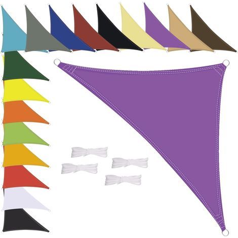 Voile d'ombrage triangulaire imperméable, résistante aux intempéries, polyester de qualité supérieure, plusieurs longueurs et largeurs au choix, avec cordes de fixation, 1,6 x 1,6 x 1,6 m Violet (1/5)