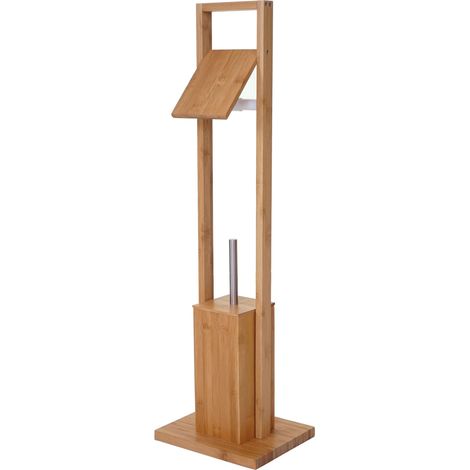WC-Papierhalter HHG-558, Klopapierhalter Toilettenrollenhalter Toilettenbürste, Bambus