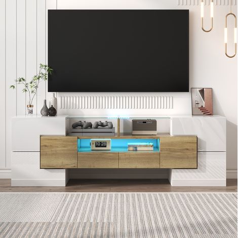 TV Schrank Lowboard 145 cm LED Stauraum Weiß Gold OKMYHOME (1/5)