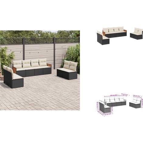 8-tlg. Garten-Sofagarnitur mit Kissen Schwarz Poly Rattan - Gartensofas - Outdoor Möbel - Gartenmöbel Set - Lounge Set - Rattan Gartenmöbel (1/3)