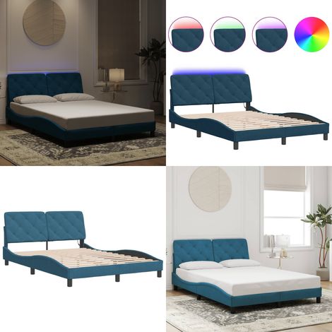 Bettgestell mit LED-Leuchten Blau 140x200 cm Samt - Samtsofa - Bettrahmen Blau - Doppelbett - Boxspringbetten - Led Beleuchtung - Home & Living