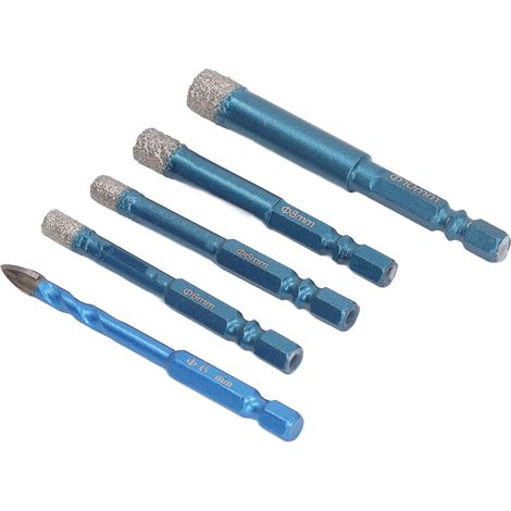 Lot de 5 forets diamantés à queue hexagonale, haute dureté, brasés avec précision, pour percer les carreaux de céramique. (1/5)