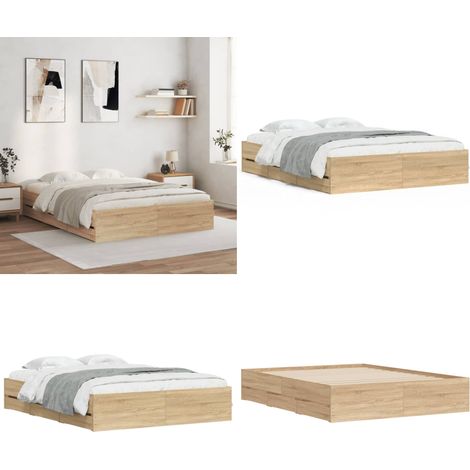 Bettgestell mit Schubladen Sonoma-Eiche 140x200cm Holzwerkstoff - Bettesrahmen - Holzbettfundament - Doppelbett - Boxspringbett - Schrankbett - Home & Living (1/5)