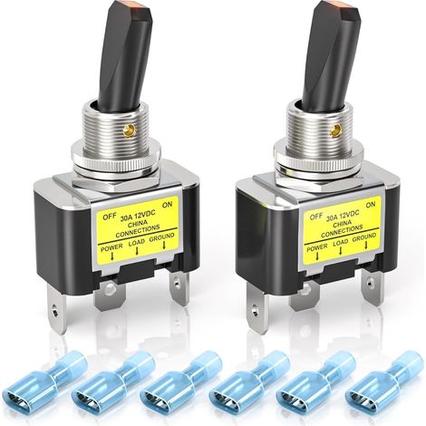 2 Interrupteurs à bascule 12V 30A SPST, voyant rouge, 3 bornes pour tableau de bord automobile et projets électroniques (1/5)
