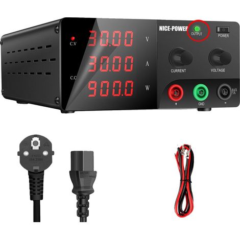 Fuente de alimentación, voltaje ajustable, corriente constante, salida de 30 V 30 A (1/2)