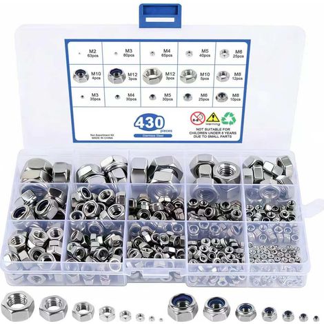 Ecrou Frein Ecrous Hexagonal Écrous Blocage Acier Inoxydable 430pcs (1/5)