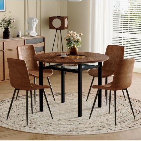 Conjunto de mesa redonda 100 cm en MDF efecto madera marrón, con almacenaje, salón FloraGrace (1/5)