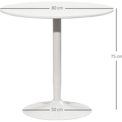 Table ronde Ø80cm pour 2 personnes, plateau MDF, piètement acier, design moderne, blanc, plateau résistant et structure stable (1/5)