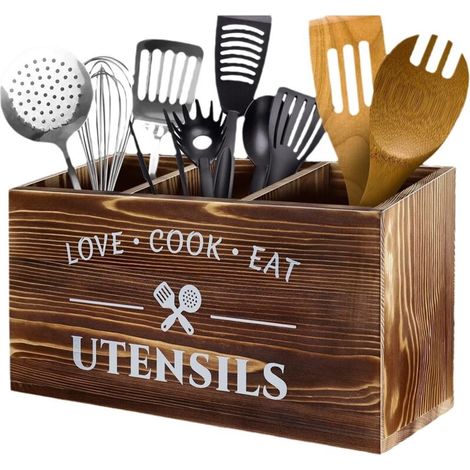 Organisateur de couverts de comptoir de cuisine  à 3 compartiments, marron (1/5)
