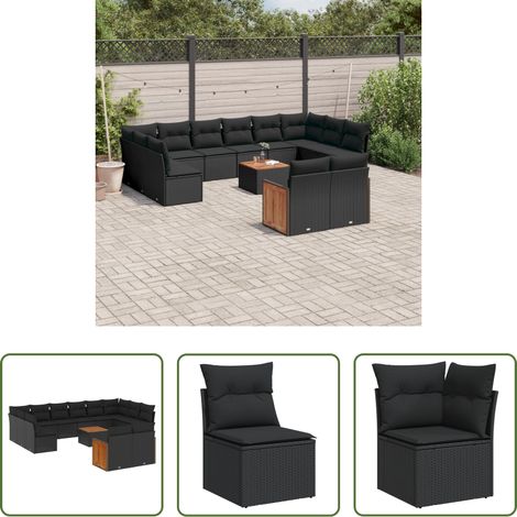 vidaXL Gartensessel - 13-tlg. Garten-Sofagarnitur mit Kissen Schwarz Poly Rattan (1/5)