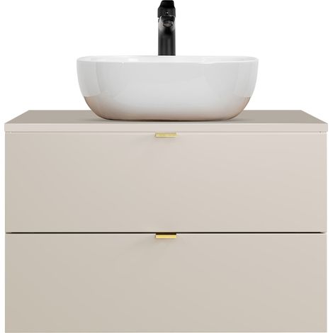 Badezimmer Waschtisch mit 80 cm Breite in Beige, Aufsatzwaschbecken & 2 Schubladen - DURANGO-56 (1/5)