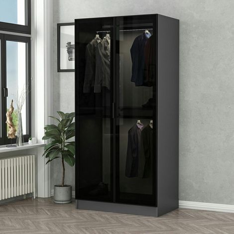 Armoire penderie design grise - 2 portes vitrées BYRON (1/5)