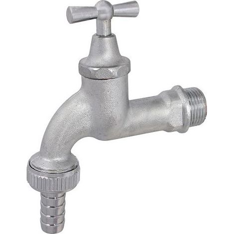 Schlösser Auslaufventil mit Metall-Schlauchverschraubung und Knebel-Oberteil, schwer, 1/2", verchromt matt