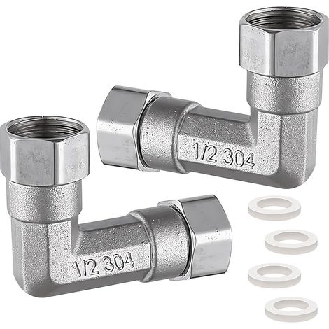 Lot de 2 raccords mobiles 1/2" en acier inoxydable 304 coudé à 90° 1/2" IG x 1/2" IG coudé DN15 90° pour installations d'eau et systèmes de chauffage central (1/5)
