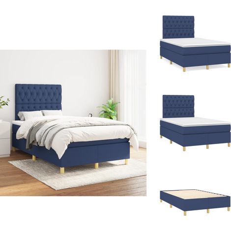 Sommier à lattes de lit avec matelas Bleu 120x200 cm Tissu - Lit Plateforme - Lit Double - Matelas Ressorts Ensachés - Literie - Chambre À Coucher (1/5)