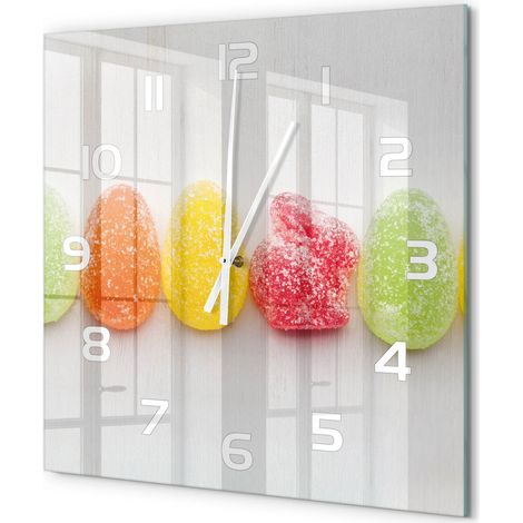 Grande Horloge Murale Carrée Élégante en Verre Trempé Silencieuse Salon Chambre Bonbons gélifiés colorés 60x60 cm (1/5)