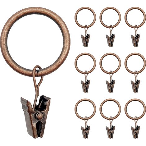 40 Pièces Anneaux Rideaux, Métal Rideau Crochets avec Pince Style Rétro, Robuste Accroche Rideau Anneaux à Pince pour Rideaux de Fenêtre et de Douche, Diamètre Intérieur de 25 mm, Antirouille, Bronze