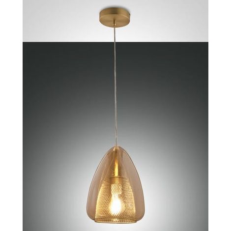 Suspension Britton En Métal Et Verre Borosilicate, Couleur Ambre, Design Moderne, Douille E27, Diamètre 22 Cm, Classe D'Isolation 1