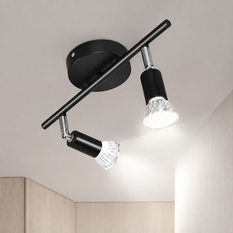 Plafonnier spot LED double tête orientable noir lumière blanche en saillie noir led réf 5646 1 kg – Livraison gratuite