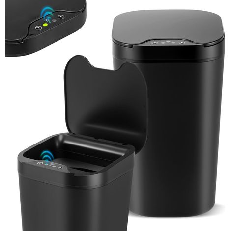 Lot de 2 Poubelles de Salle de Bain avec Capteur, Poubelle Automatique 12L avec Couvercle, Poubelle Électrique Imperméable pour Bureau, Chambre, Cuisine, Salle de Bain, Noir (1/5)