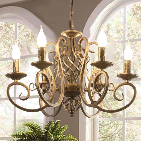 Ganeed French Country Chandeliers 6 Lights Candle Wrought Iron Chandelier Rustic Farmhouse Pendant Light Fixture Hanging Lighting for Kitchen Island Dining Room Living Room (1/5)