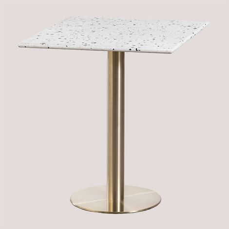 SKLUM Quadratischer Terrazzo Bartisch (60x60 cm) Malibu           Champagner-Gold            Weiß            