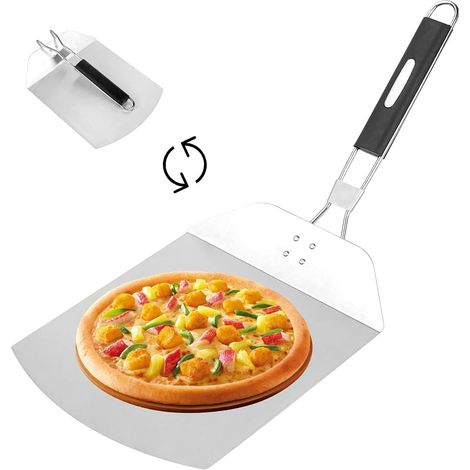 Pizzaschieber, Pizzaschieber-Set aus Edelstahl, verschiebbarer Pizzaschieber mit klappbarem Griff, Pizzaschieber-Set mit Pizzaschneider und Pizzakuchenschieber für Pizza, Flammkuchen, Barbecue und Bro