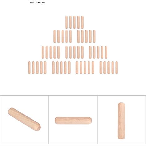 50 chevilles en bois cannelées rondes pour tiroirs d'armoires (M630) (1/5)
